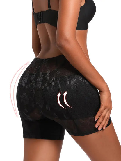 Floral Pattern Mesh Stitching Shaping Shorts, Tummy Control Compression Butt Lifting Shorts, Women's Underwear & Shapewear