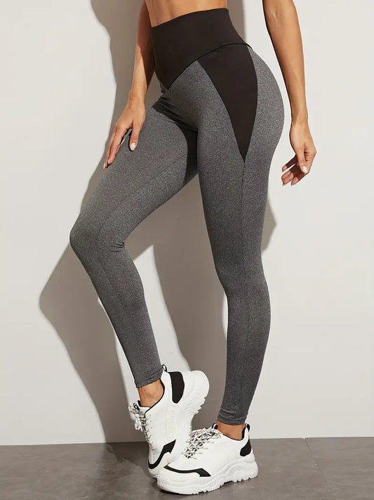 Pantalons de sport Patchwork à deux tons, Leggings courts de Yoga Sexy taille haute, vêtements de sport pour femmes 