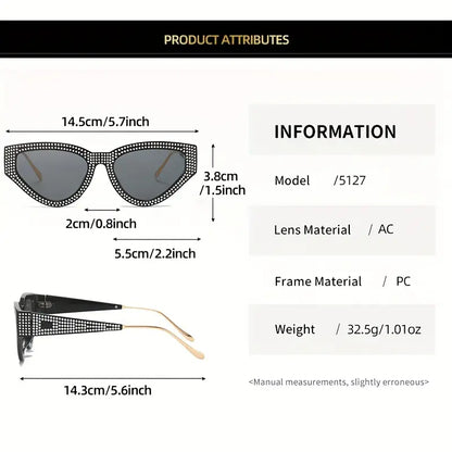 Y2K Rhinestone Cat Eye Fashion Sunglasses For Women Men Casual Candy Color Glasses For Summer Beach Party, UV400