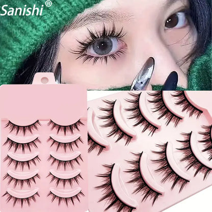 5 Pairs Manga Eyelashes, Japanese Makeup Thick And Natural Eyelash Extensions, Cosplay Anime Eyelashes Makeup Tool