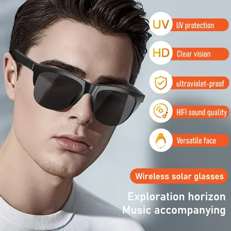 All-in-One Wireless Smart Sunglasses: HD Audio & Lenses, UV Protection, Touch Control, Long Battery Life – Ideal for Sports & Fashion