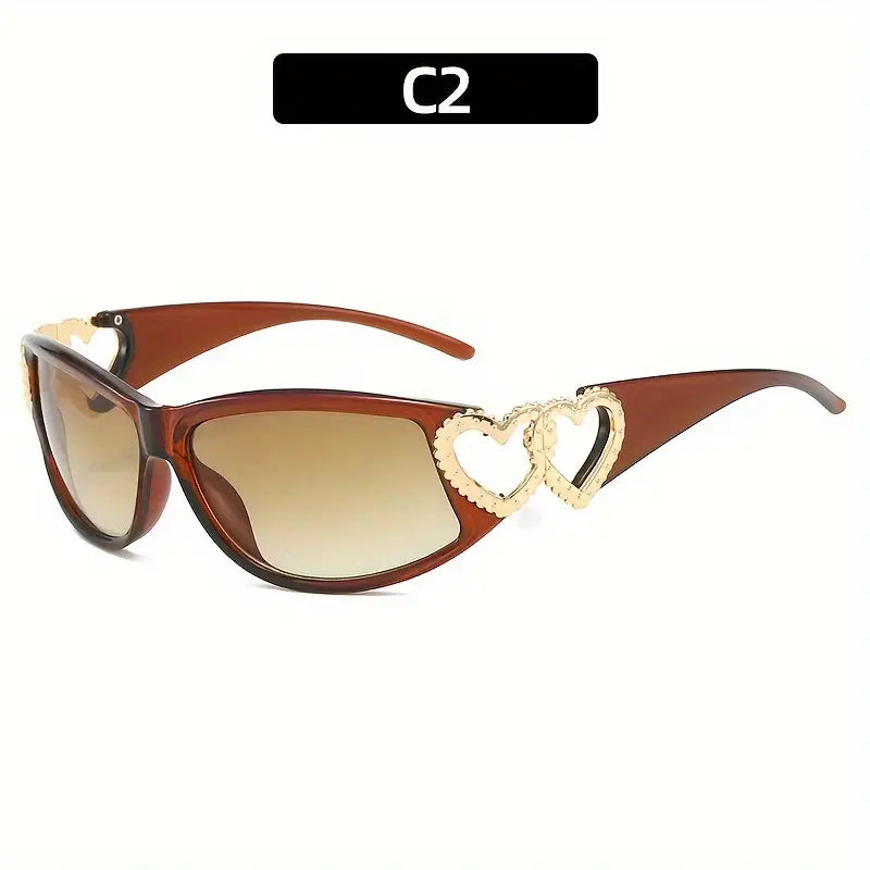 Y2K Heart Fashion Sunglasses For Women Wrap Around Gradient Fashion Sun Shades For Beach Pary Prom