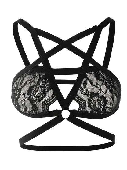 Fashion & All-Match Pentagram Lace Sex Bra, Sheer Sexy Mesh No Padded Bra, Women' Sexy Lingerie & Underwear