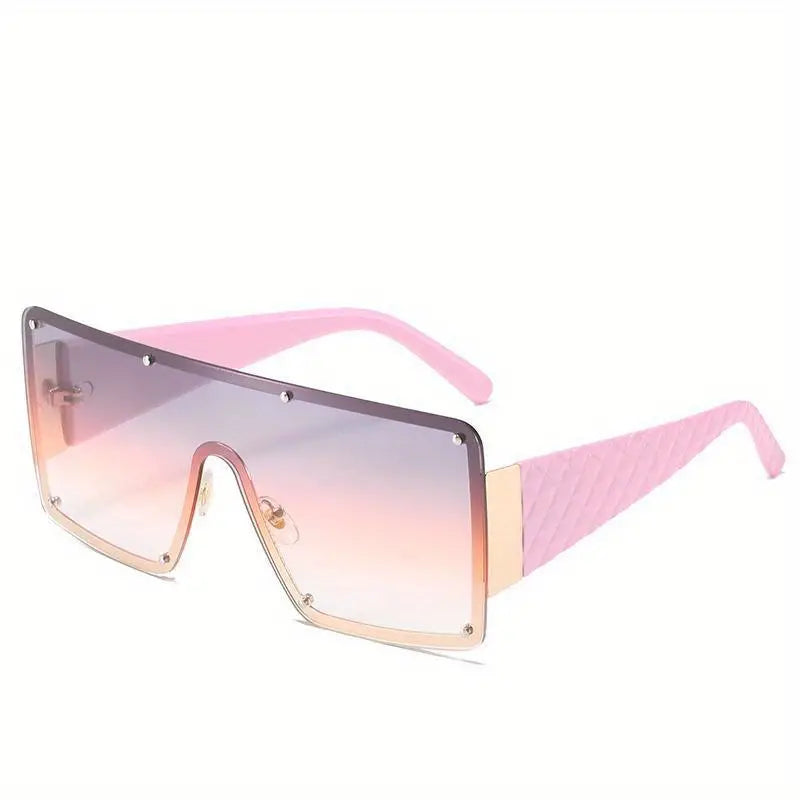 Oversized Flat Top Sunglasses For Women Men One-piece Ombre Lens Glasses Rivet Decor Shield Fashion Eyewear