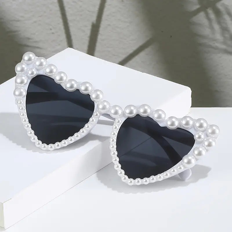 Large Heart-shaped Sunglasses For Women Girls Y2K Faux Pearl Decorative Shades Props For Costume Party Prom