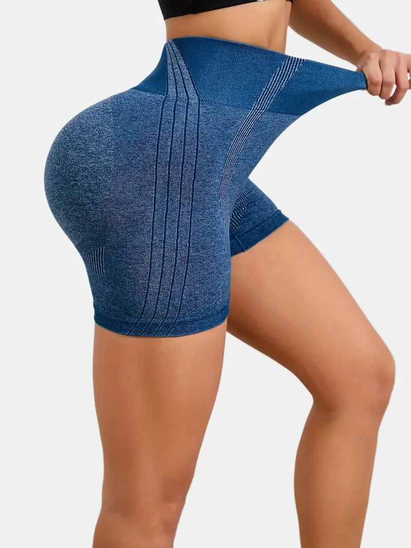 Short de yoga sexy à rayures latérales bleu marine, short de sport taille haute sans couture 