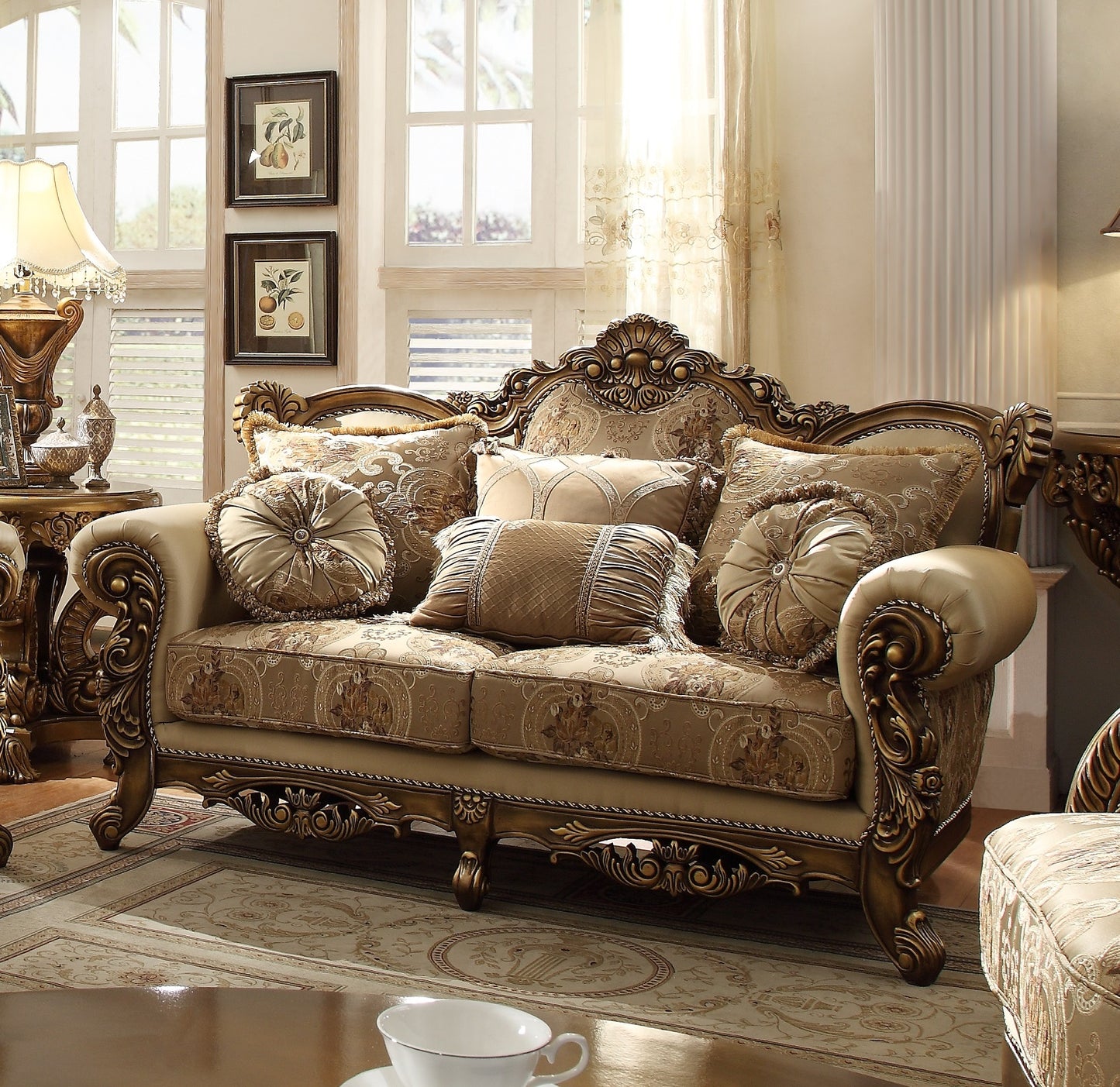 3PC SOFA SET Living Room Set in Metallic Antique Gold and Perfect Brown