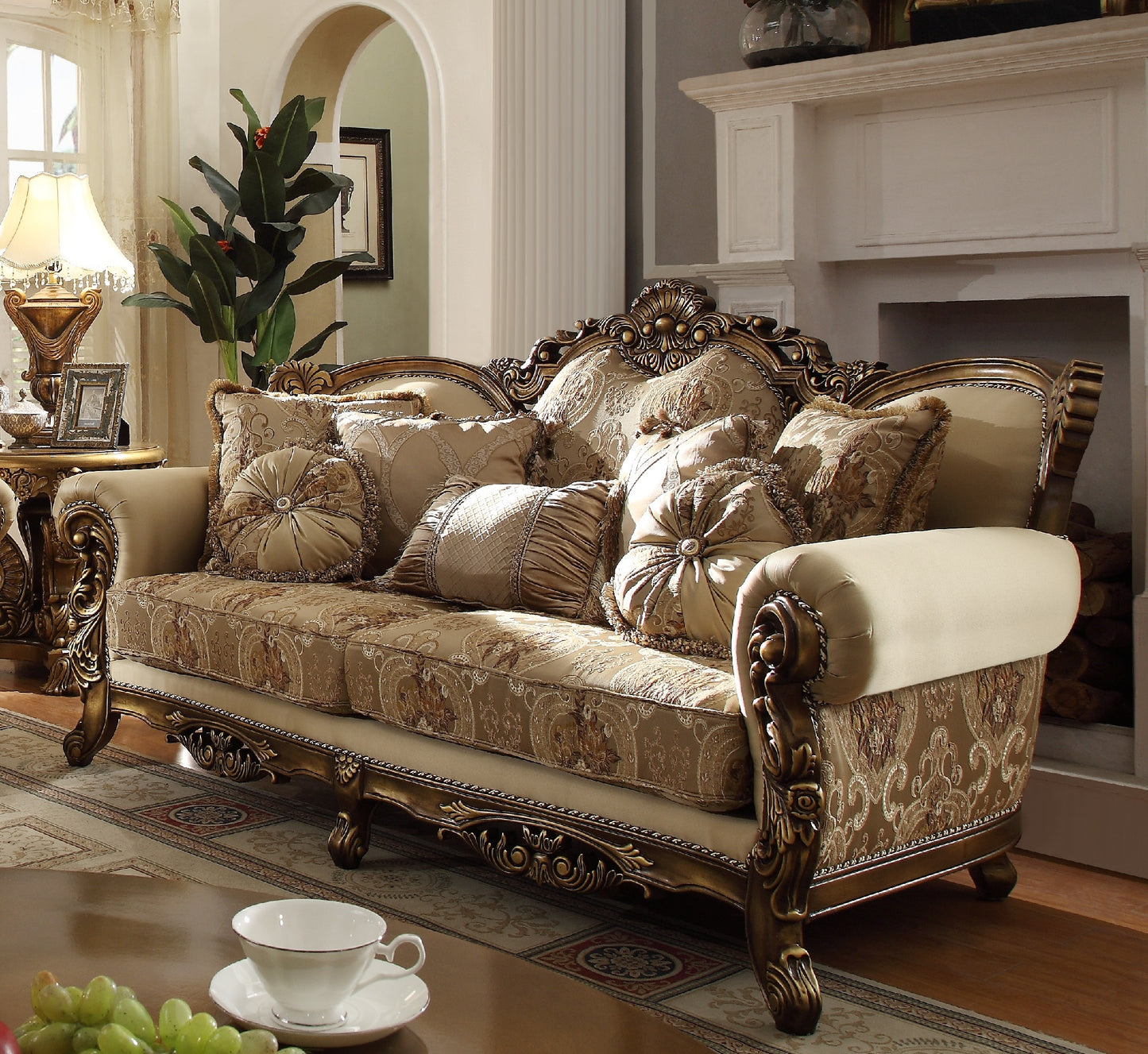 3PC SOFA SET Living Room Set in Metallic Antique Gold and Perfect Brown