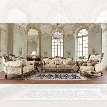 3PC SOFA SET Living Room Set in Metallic Antique Gold and Perfect Brown