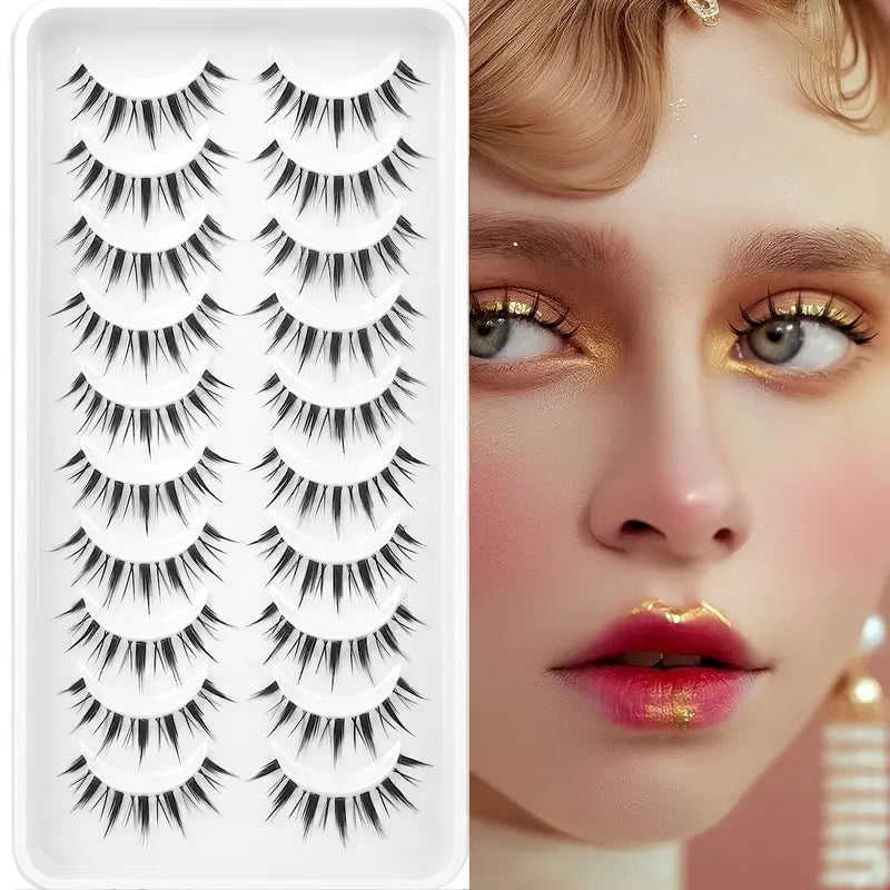 Anime & Cosplay 10-Pair False Eyelashes - Asian Style, Natural C Curl 13-15mm, Cat Eye & Wispy