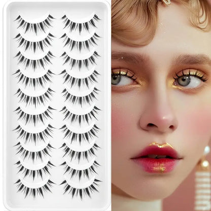 Anime & Cosplay 10-Pair False Eyelashes - Asian Style, Natural C Curl 13-15mm, Cat Eye & Wispy