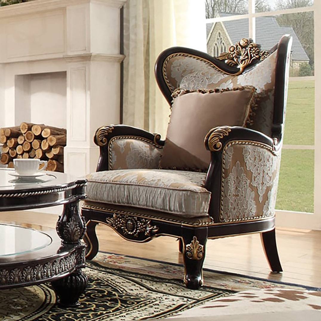 Accent Chair Black Enamel & Antique Gold