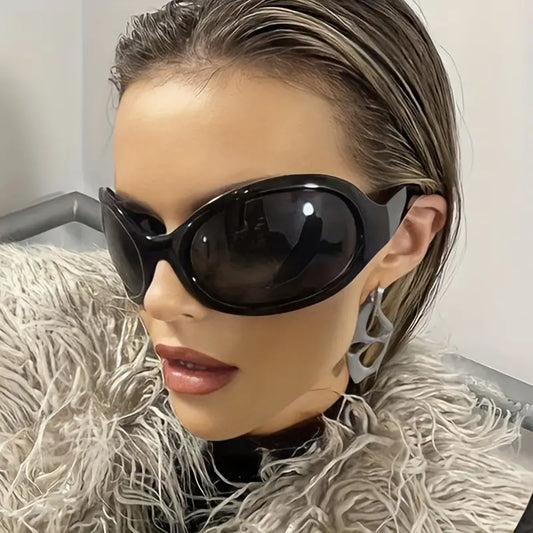 Y2K Wrap Around Fashion Sunglasses For Women Men Oversized Hiphop Tinted Glasses For Cycling Fishing Beach Party Club