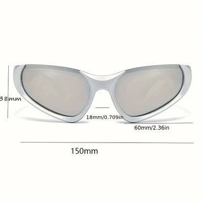 Y2K Triangle Semi Rimless Sunglasses For Women Men Futuristic Mirrored Sun Shades For Cycling Beach Party