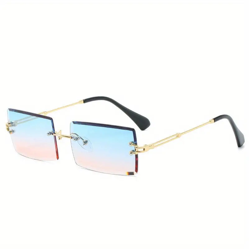 Vintage Rimless Rectangle Sunglasses For Women Tinted Lens Golden Metal Frameless Vintage Square Glasses Protection