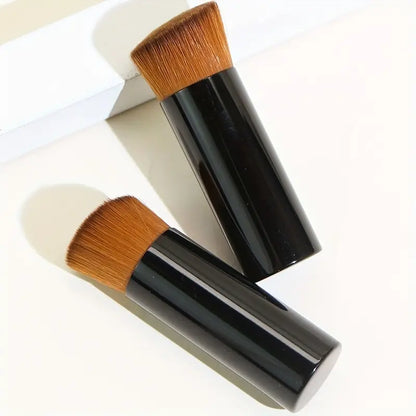 1pc Liquid Foundation Brush Aluminum Tube Flat Top Slant Head Loose Powder Foundation Makeup Brush With Short Handle