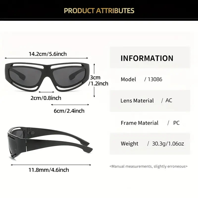 Y2K Wrap Around Fashion Sunglasses For Women Men Punk Hollow Outdoor Sports Glasses For Cycling Fishing Beach Party, UV400