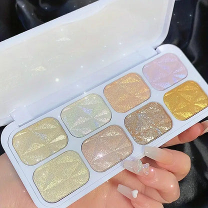 8 colors Diamond Shimmer Highlighter Palette for Face and Body - Blend and Bronze with Ease