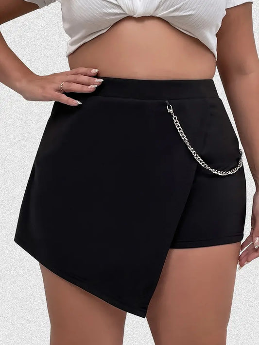 Women's Plus Size Y2K Skort with Metal Chain Decor - Asymmetric Design for Maximum Comfort & Style!