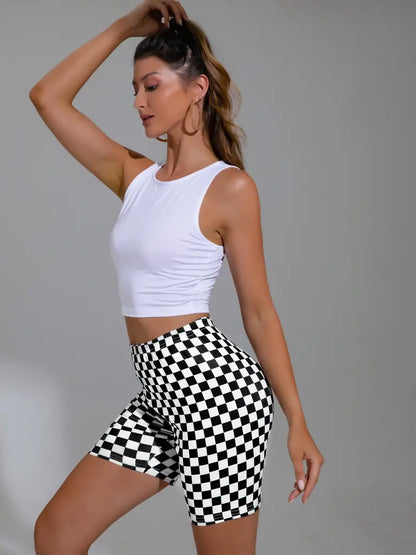 Women's Checkerboard Print Sports Shorts - Perfect for Summer Running and Fitness Activities