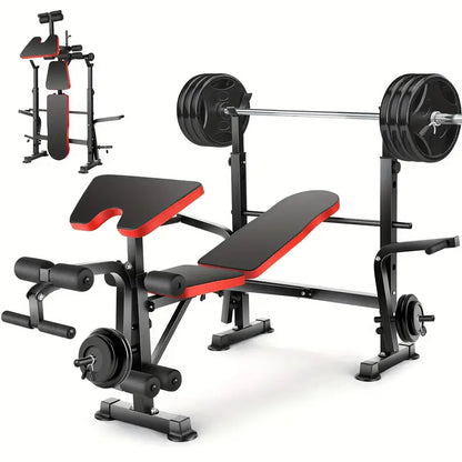 Home Gym 600lbs Adjustable Weight Bench with Squat Rack, Bench Press Set Adjustable Incline Strength Training Workout Bench W/ Leg Developer Preacher Curl