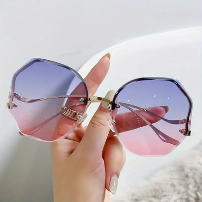 ENSARJOE Stylish Frameless Round Sunglasses: Gradient Lenses, Durable Metal Temples, Perfect for Hiking and Sun Protection