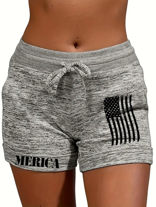 Women's Flag Print Drawstring Shorts - Perfect for Spring & Summer Casual Wear!