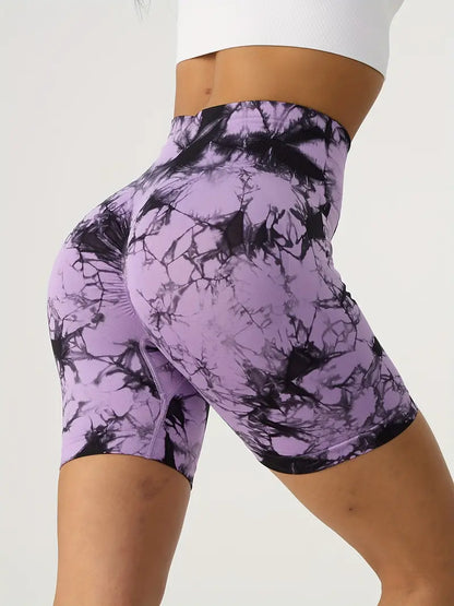 Summer-Ready High Waisted Tummy Control Tie Dye Gym Shorts - Perfect for Women's Activewear!