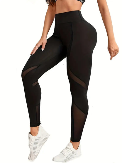 Women's High-Waisted Sporty Leggings with Contrast Mesh: Upgrade Your Casual Look!