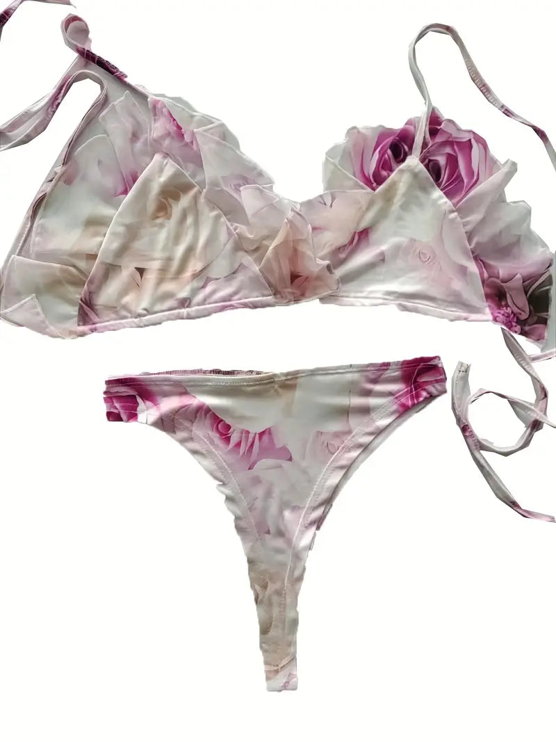 Turn Heads at the Beach: Sexy Floral Print Three-Piece Set for Women!