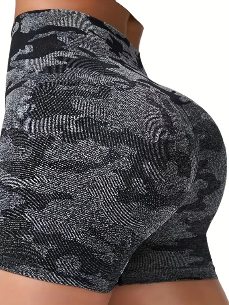 Women's Camo Print Butt Lifting Slim Fitted Running Shorts - Perfect for Workouts & Sports!