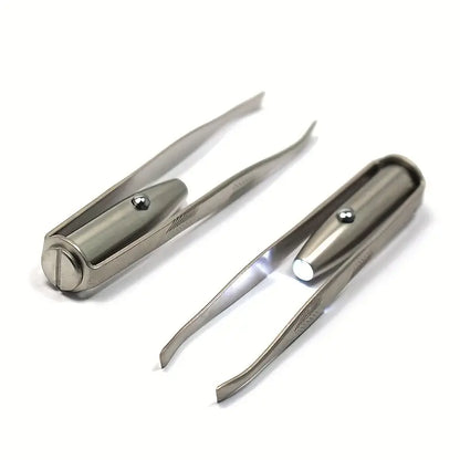 LED-Illuminated Portable Stainless Steel Eyebrow Tweezer for Precise Hair Removal and Makeup Application