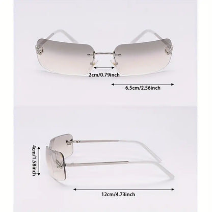 Rectangle Rimless Sunglasses For Women Butterfly Decor Gradient Fashion Sun Shades For Beach Party Travel