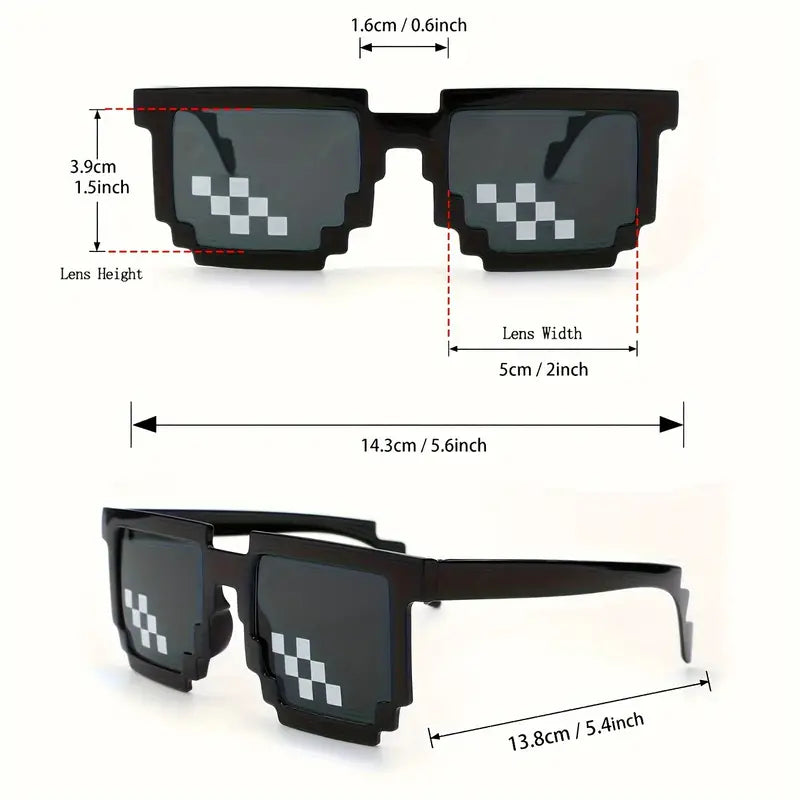 1pair Funny Mosaic Pattern Black Frame Flat Top Sunglasses, For Men Women Party Outdoor Decors Photography Props