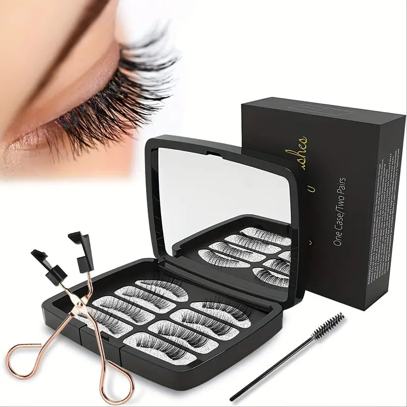 Natural-Looking Soft 3D Magnetic Eyelashes Set - Reusable, Multiple Pairs, 10-12mm Length, Includes Tweezers, Various Styles & Curls