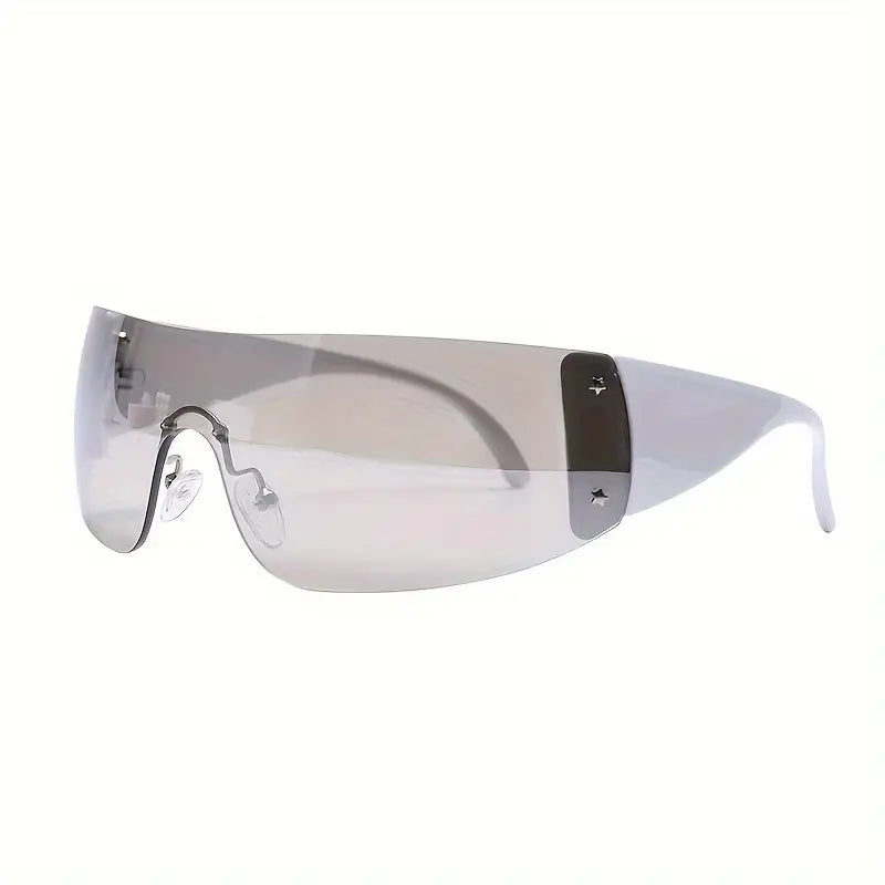 Y2K Fashion Trendy Rimless Mirrored One Piece Lens Sunglasses