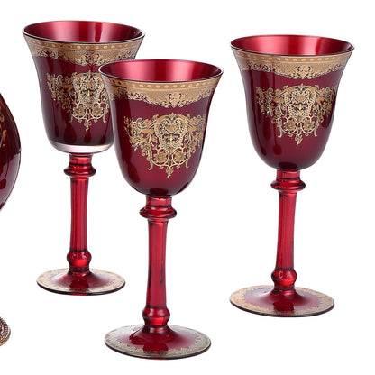 7pc Decanter Set Bronze Ruby Red Gold