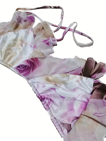 Turn Heads at the Beach: Sexy Floral Print Three-Piece Set for Women!