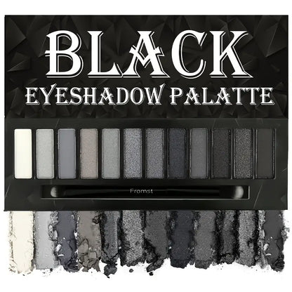 Edgy Goth Glam : Palette de fards à paupières 12 couleurs sans sulfate avec des tons noirs, marron et neutres fumés - De délicieux choix mats et chatoyants pour des looks inoubliables 