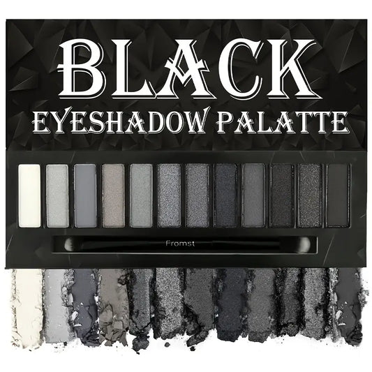 Edgy Goth Glam: Sulfate-Free 12-Color Eyeshadow Palette with Smokey Black, Brown & Neutral Tones - Delicious Matte & Shimmer Choices for Unforgettable Looks