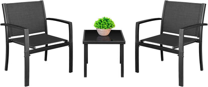 3 Piece Set Outdoor Coffee Table and Chairs with Two Chairs Furniture for Deck, Backyard, Garden