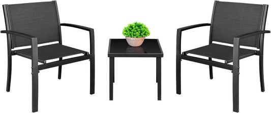 3 Piece Set Outdoor Coffee Table and Chairs with Two Chairs Furniture for Deck, Backyard, Garden