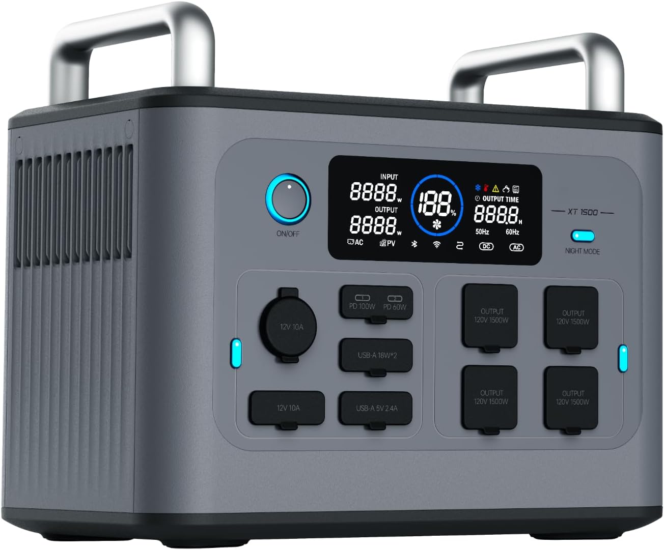 1500W Portable Power Station with Removable Magnetic Light, 1228Wh LiFePO4 Battery, Full Charge in 1.5 Hrs, 4*1500W AC Outlets, Solar Generator for Home Backup, Emergency, Outdoor RV Camping