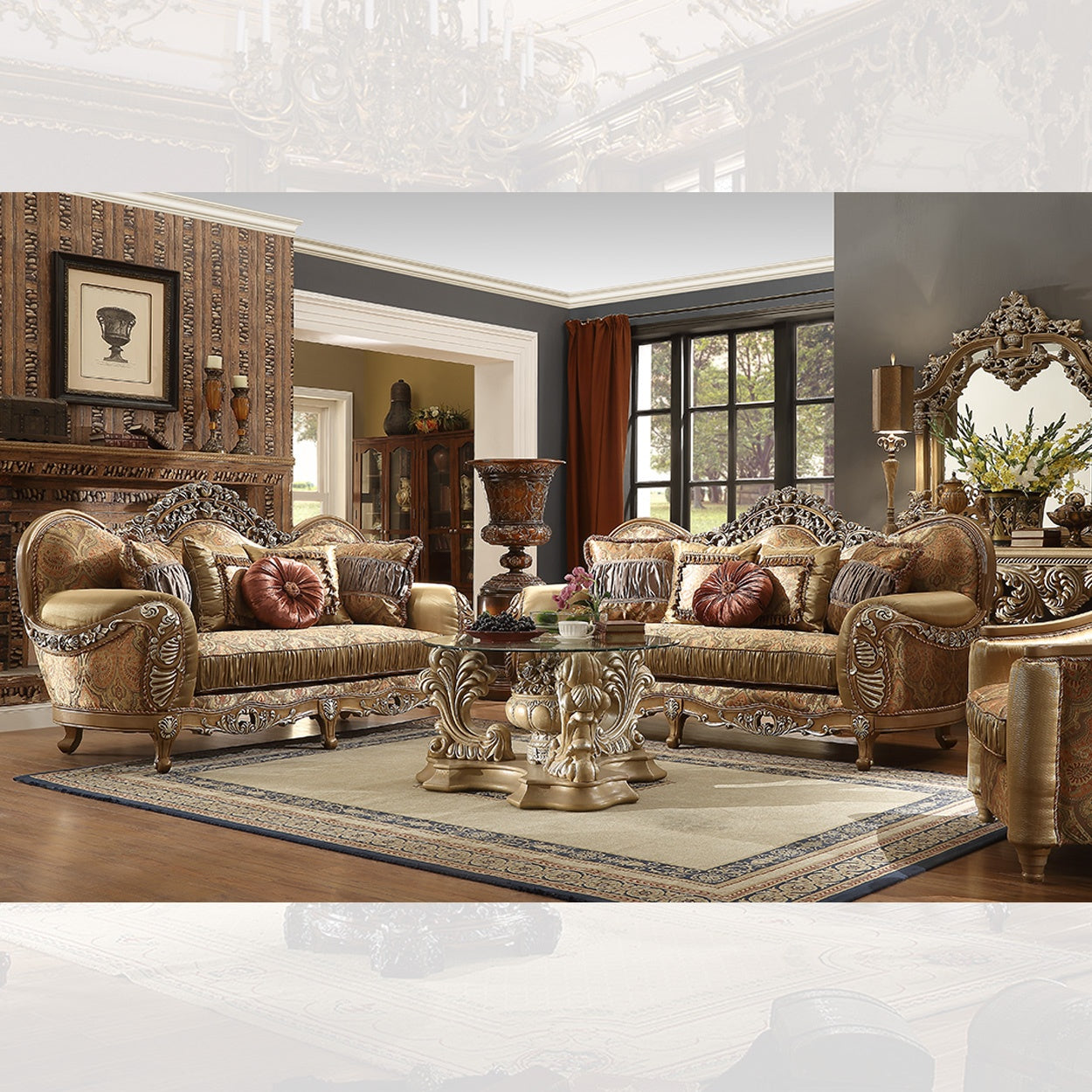 3pc Sofa Set Livingroom Set in Antique Brown