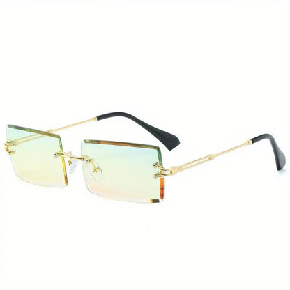 Vintage Rimless Rectangle Sunglasses For Women Tinted Lens Golden Metal Frameless Vintage Square Glasses Protection