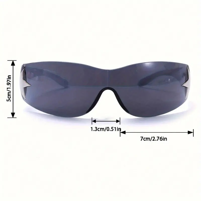 Y2K One-piece Sunglasses For Women Star Rimless Fashion Wrap Around Sun Shades For Cycling Beach Party