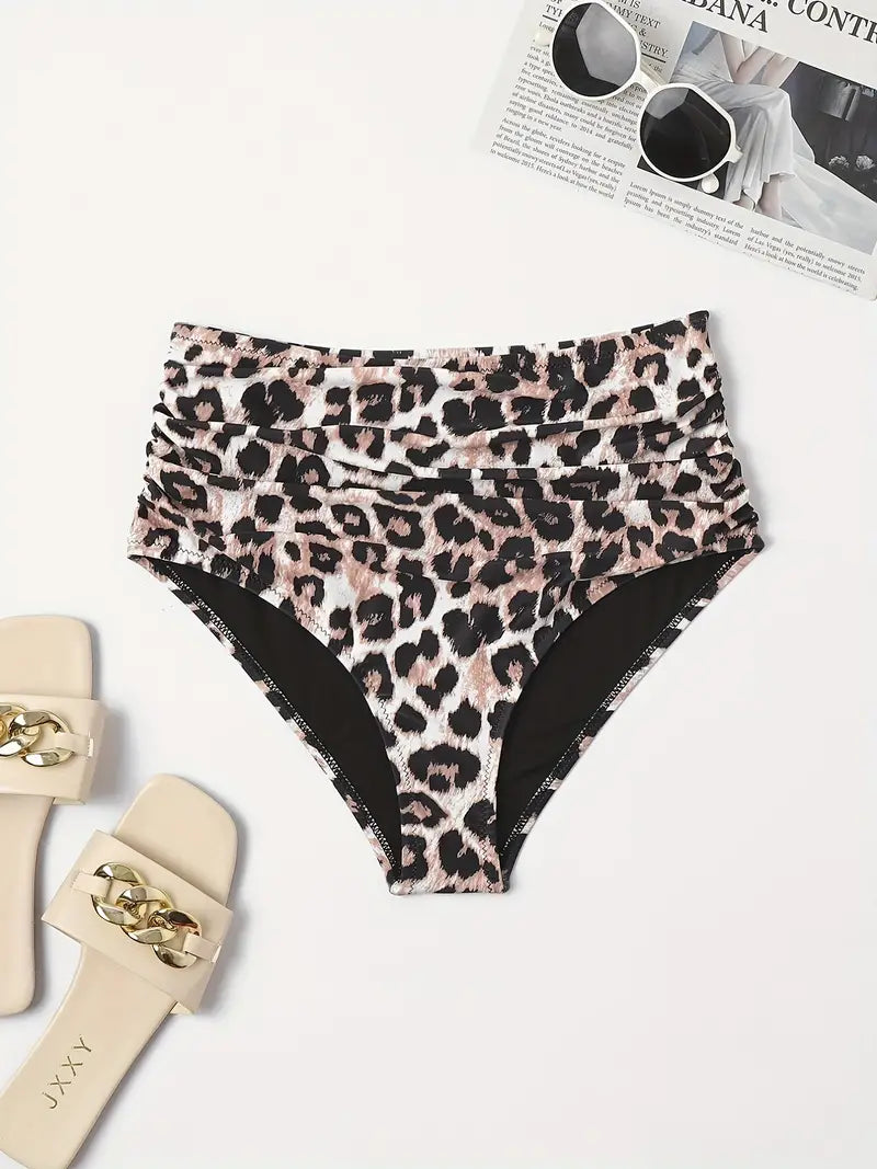 Leopard Print Versatile Bikini Bottom, High Waist High Cut Sexy Style Beachwear Bottom, Women's Swimwear & Clothing