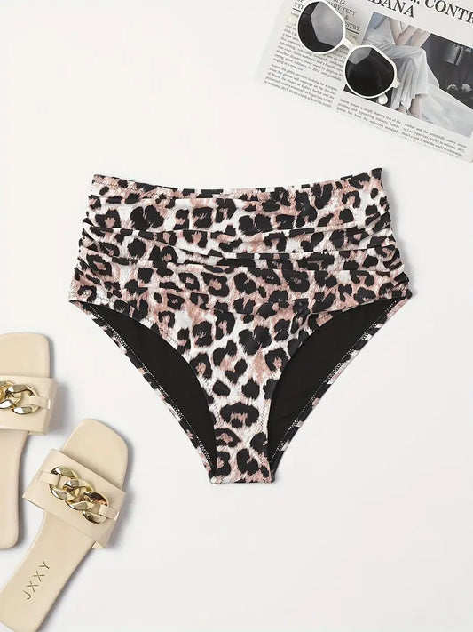 Leopard Print Versatile Bikini Bottom, High Waist High Cut Sexy Style Beachwear Bottom, Women's Swimwear & Clothing