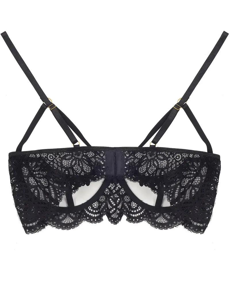 Flaunt Your Curves in This Sexy Plus Size Lingerie Set - Floral Applique Open Cup Lace Bra & Strappy Thong