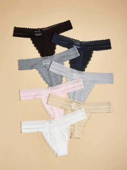 Culottes cousues en dentelle 7 pièces, culottes intimes sexy taille basse, lingerie et sous-vêtements pour femmes 